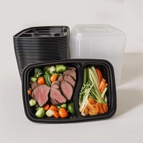 28oz 2compartment Plastic meal prep containers With Lids (100 Count)