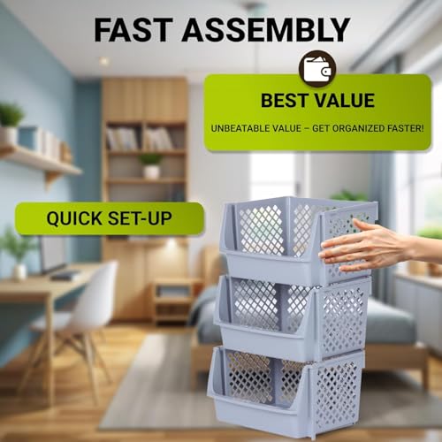 XLarge Stackable Storage Bins Open Front for Pantry (6 Count)