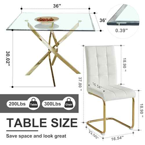 5 Piece Square Glass Dining Table Set (5 Count)