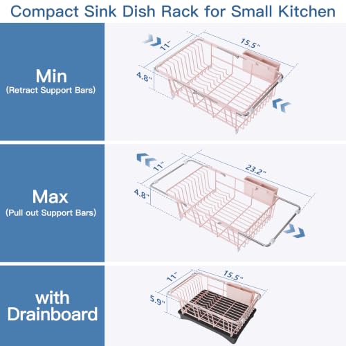 Pink Dish Drying Rack in Sink with Drainboard and Utensil Holder