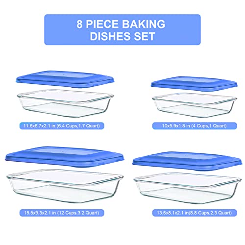 8 Pieces Glass Baking Dish with Lids