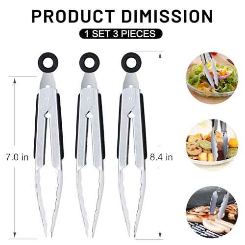 Mini Stainless Steel Kitchen Tongs for Cooking (3 Count)