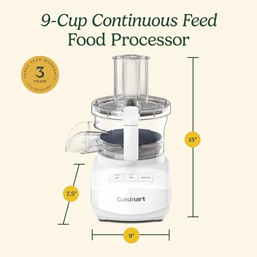 9 Cup Continuous Feed Food Processor with Fine and Medium Reversible Shredding and Slicing Disc