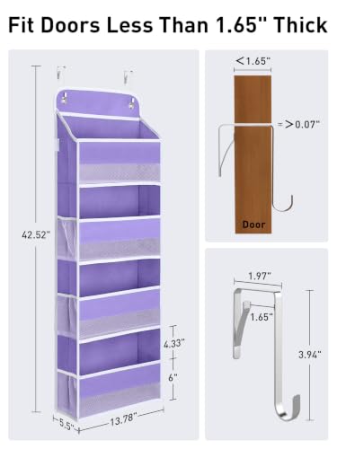 Over the Door Organizer forNursery Closet 35.2lbs Load Purple 4 Tier