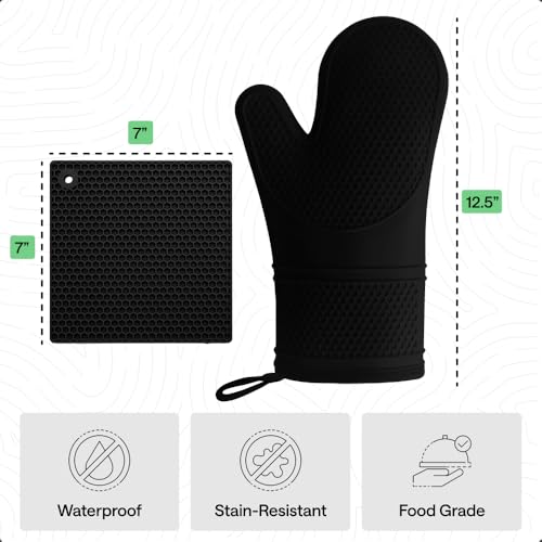 BPA Free Silicone Oven Mitts and Pot Holders Set (4 Count)