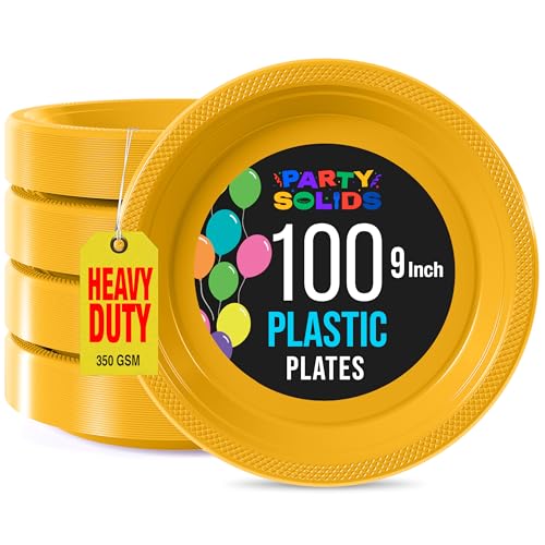 Sturdy Yellow Plastic Plates 9" Party Plates 100 Pcs (100 Count)