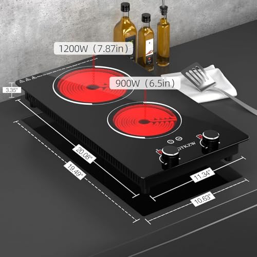 110v Electric Cooktop 2 Burners 12'' Electric Stove Top Knob Control