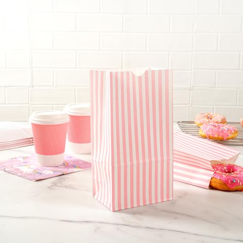 Pink And White Stripe Paper Bag (100 Count)