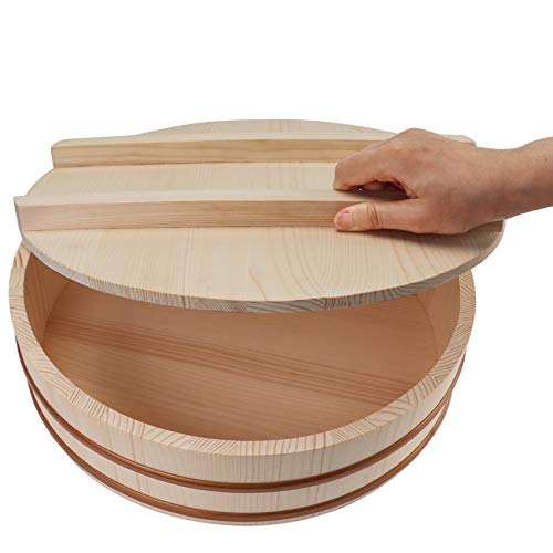 Wooden Sushi Rice Bowl with Lid Hangiri Sushi Oke Sushi Rice Mixing Tub