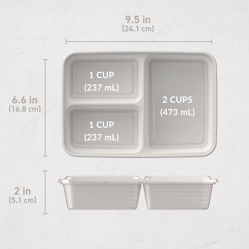 Prep 3 Compartment Meal Prep Containers with Lids (20 Count)