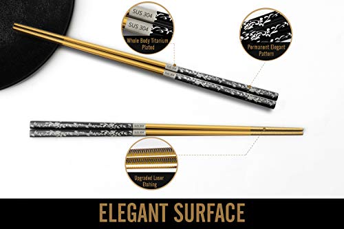 Chopsticks Reusable Titanium Plated Metal Chopsticks 304 Stainless Steel Chopstick Dishwasher safe Japanese Korean lightweight Engraved Anti