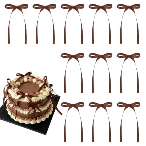 30 Pack Brown Bow Cake Toppers Brown Ribbon Bows for Cake (30 Count)
