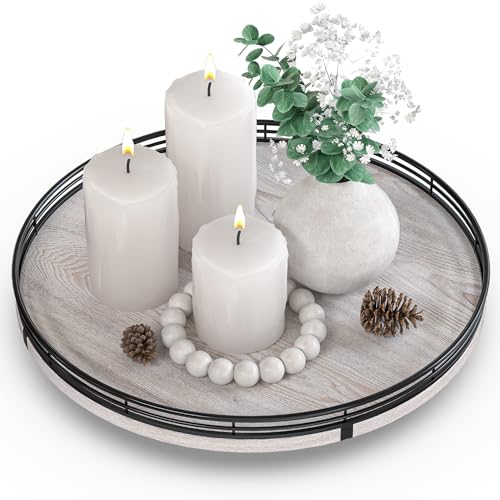 13 Inch Rustic Whitewashed Oak Lazy Susan Vanity Tray