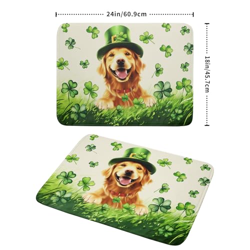 St Patrick's Day Dog Dish Drying Mat 18x24 inch Green Shamrock Dishes Pad Absorbent Microfiber Dish Drainer Mat for Kitchen Counter Coffee