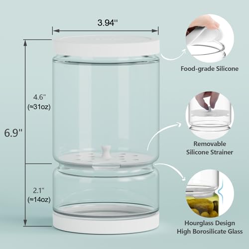 Glass Pickle Container with Strainer (90 Fl Oz)