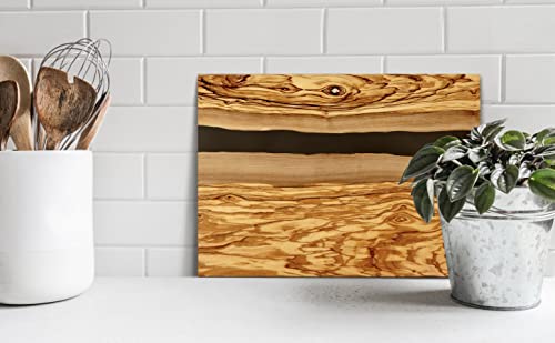 Handcrafted Italian Olive Wood Cheese & Charcuterie Board Set with Unique Black Resin Artwork
