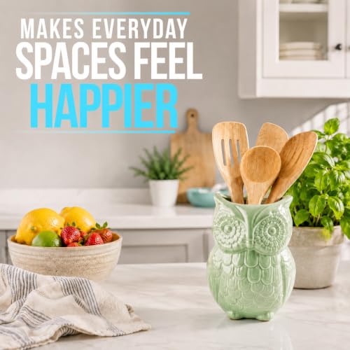 Sage Green Owl Utensil Holder