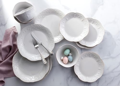 French Perle White Stoneware Dinnerware Set with All (12 Count)