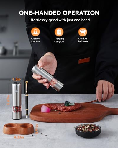 Mini Electric Salt and Pepper Grinder Set with Wood Base (2 Count)