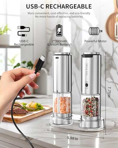 Electric Salt and Pepper Grinder Set Stainless Steel Rechargeable Salt and Pepper Grinder Set