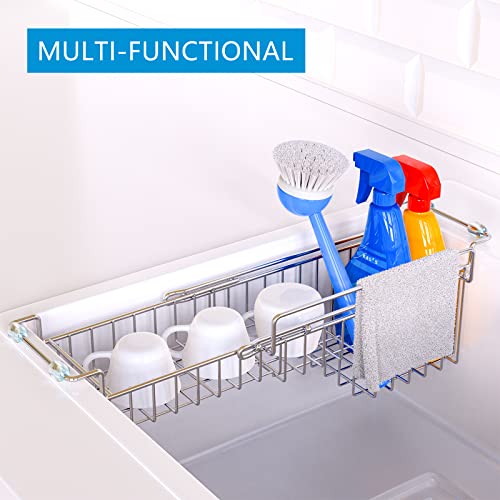 Over The Kitchen Sink Caddy Sponge Holder Organizer Drying Rack Expandable for Sponge Brush Soap Dish Cloth Rag