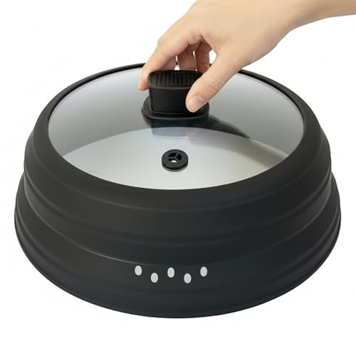 Microwave Splatter Cover Glass Microwave Cover for Food Collapsible Splatter Guard Lid with Silicone Handle for Pot Plate Bowl 11.8 Inch Black