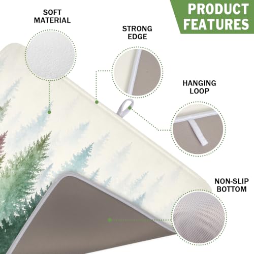 Pine Tree Dish Drying Mat Natural Forest Fog Microfiber Dishes Pad 16x18 Inch Absorbent Fast Dry Dish Drainer Rack Mats for Kitchen Counter