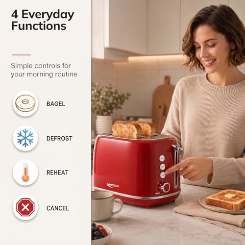 2 Slice Stainless Steel Toaster Retro with 6 Bread Shade Settings