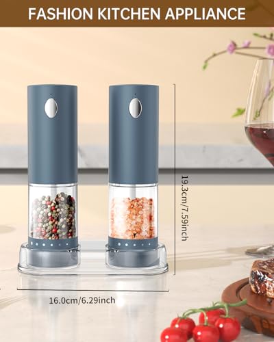Electric Salt and Pepper Grinder Set Rechargeable Salt and Pepper Mills with Storage Base (2 Count)