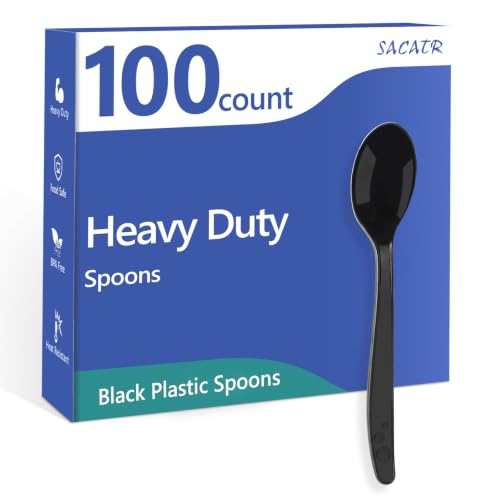 100 Count Black Plastic Spoons Heavy Duty