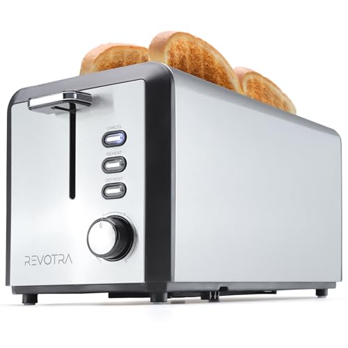 4 Slice Long Slot Stainless Steel Toaster with Extra Wide 1.5” Slots