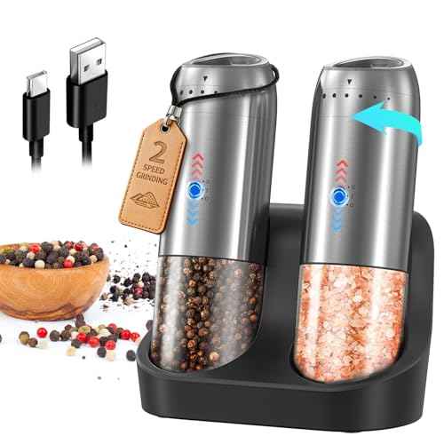 Gravity Electric Salt and Pepper Grinder Set with Rechargeable Base (2 Count)