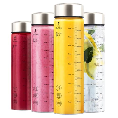 20oz Wide Mouth Glass Juice Bottles With Stainless Steel Lids 4 Pack (4 Count)