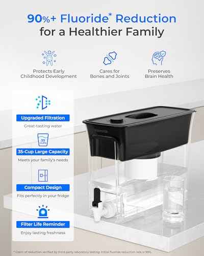 WFD-02L 35-Cup Water Filter Dispenser, Fluoride Reduction, Black