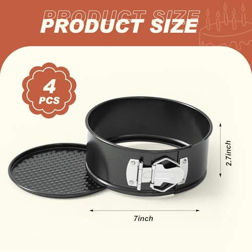 4 Pcs 7 Inch Non Stick Springform Pan with Removable Bottom Carbon Steel Cheesecake Pan Round Springform Cake Mold with Stainless Steel Spring Buckles for Baking Kitchens Restaurant (4 Count)