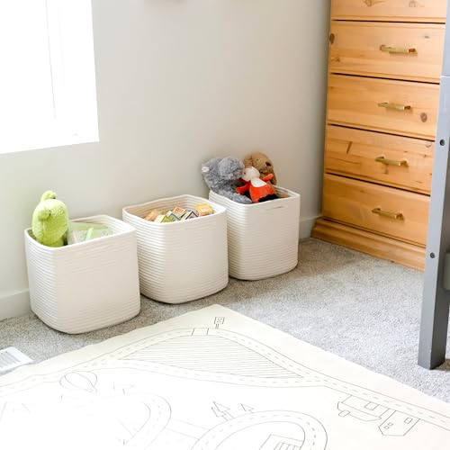 13 Inch Cube Storage Bins Cotton Rope Woven Baskets for Organizing 3 (3 Count)