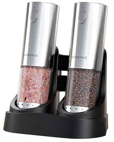Electric Salt and Pepper Grinder Set with Charging Base & LED Light (2 Count)