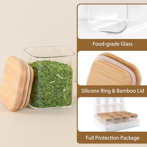 12 Pack 4 oz Square Glass Spice Jars with Lids and Labels (12 Count)