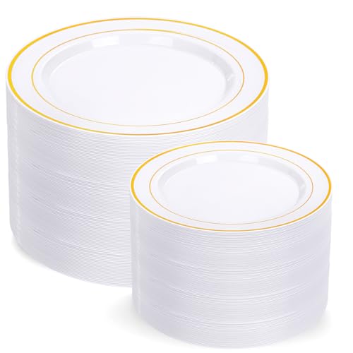 200 Pcs Gold Plastic Plates (200 Count)