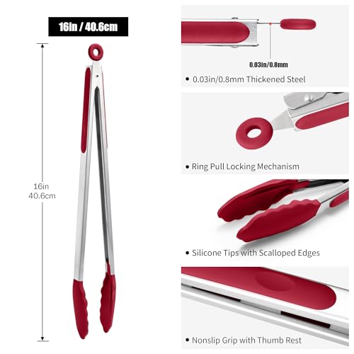 Kitchen Tongs with Silicone Tips for Cooking Serving