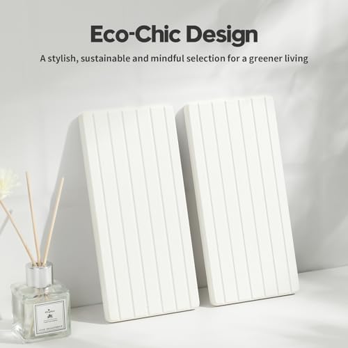 2PCS Water Absorbing Stone Drying Tray Mat for Bathroom Sink & Kitchen Counter Faucet Organizer (2 Count)