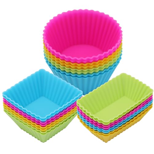 24Pack Silicone Muffin Baking Cups Cupcake Liners Lunch Box Bento Dividers (24 Count)