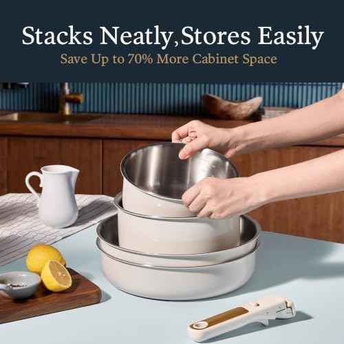 21pcs Tri Ply Stainless Steel Cookware Set with Detachable Handle