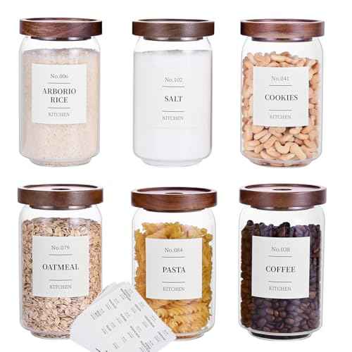 Glass Pantry Storage Jars with Acacia Airtight Lid (6 Count)