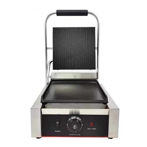 Commercial Panini Press With Grooved Grill Sandwich Maker Machine Electric Contact Grill Single