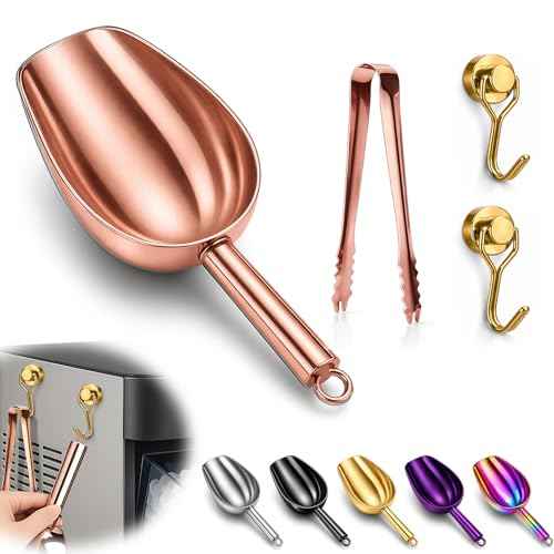 Stainless Steel Ice Scoop for Freezer with Magnetic Hook & Ice Tongs