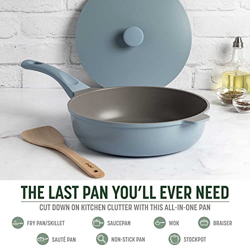 All-in-One Pan, Multilayer Nonstick Cookware Set, High-Performance Construction, Multipurpose Design Replaces Multiple Pots and Pans, Dishwasher Safe, 11-Inch, 4.4-Quart Capacity, Blue Mist