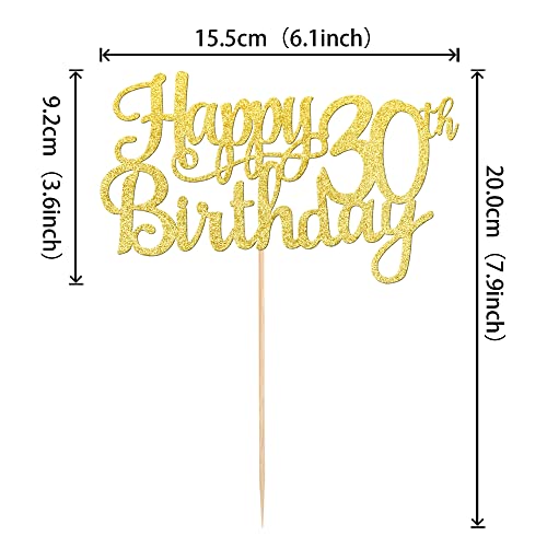 1 PCS Happy 30th Birthday Cake Topper Gold Glitter Cheers to 30 Years Birthday Cake Pick 30 Fabulous Cake Decoration for Happy 30th Birthday Anniversary Party Decorations Supplies