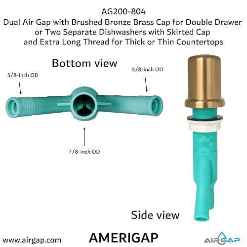 Dual Air Gap with Brushed Bronze Brass Cap for Double Drawer or Two Separate Dishwashers with Skirted Cap and Extra Long Thread for Thick or Thin Countertops