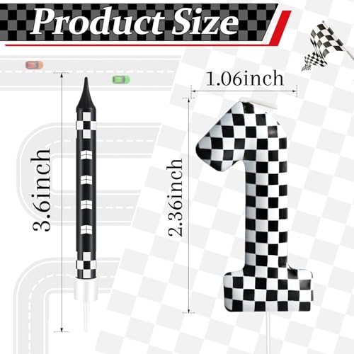 13 Pcs Racing Cars Themed Birthday Candles Black and White Race Number 1 Checkered Candle Cake Topper for Racing Car Party Decoration Supplies (13 Count)